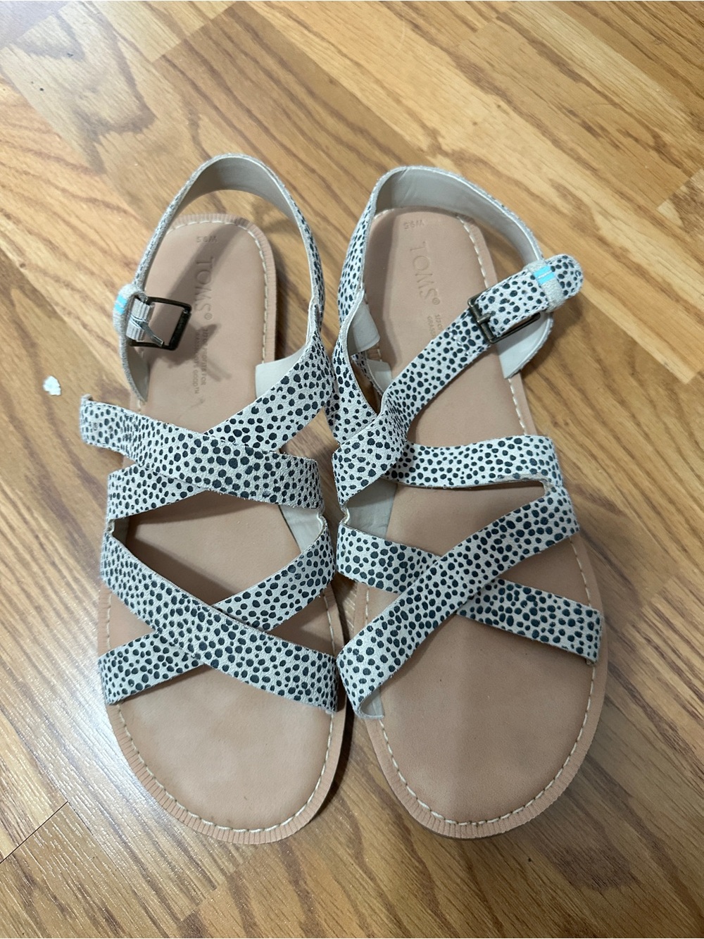 TOMS Women's White with Black Speckle Cross-Strap Sandals